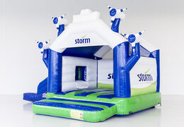Opblaasbare Storm - Multifun Windmolen springkussen met glijbaan in huisstijl kleuren en logo van de klant bestellen bij JB Inflatables Nederland. Vraag nu gratis ontwerp aan voor opblaasbare luchtkussens in uw huisstijl