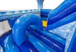 Funcity prinses springkussen in blauw met aan de binnenkant een glijbaan, het 3D object op het springvlak en leuk prinses design bestellen voor kinderen. Koop springkussens online bij JB Inflatables Nederland