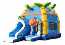 Opblaasbaar overdekt multiplay maxifun super springkussen met glijbaan kopen in thema clownvis nemo seaworld voor kinderen. Bestel springkussens online bij JB Inflatables Nederland