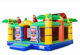 Groot opblaasbaar open multiplay springkussen met glijbaan kopen in thema hawaii voor kinderen. Bestel springkussens online bij JB Inflatables Nederland