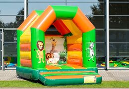 Midi springkussen in een kleuren combinatie van groen geel en oranje te koop in thema jungle voor kinderen. Koop springkussens online bij JB Inflatables Nederland