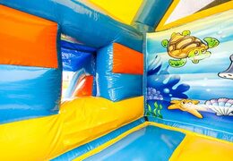 Midi overdekt multifun springkussen met glijbaan bestellen in thema seaworld voor kinderen. Springkussens te koop bij JB Inflatables Nederland onlinesens te koop bij JB Inflatables online