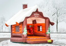 Standaard Skihut winterworld springkussen met een 3D schoorsteen bovenop voor kinderen. Koop overdekt springkussens online bij JB Inflatables Nederland