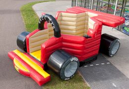 F1 auto super luchtkussen kopen in de kleuren zwart rood bruin en geel voor kinderen. Koop luchtkussens online bij JB Inflatables Nederland 