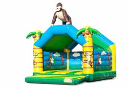 Groot overdekt springkussen kopen in thema gorilla in jungle voor kinderen. Bestel springkussens online bij JB Inflatables Nederland