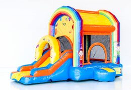 Groot overdekt opblaasbaar springkussen met glijbaan kopen in het thema feest fun voor kinderen