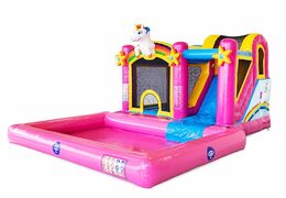 Opblaasbaar Jumpy Happy Splash roze springkussen met waterbad kopen in thema unicorn eenhoorn regenboog rainbow voor kinderen bij JB Inflatables