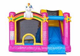 Opblaasbaar Jumpy Happy Splash roze springkussen met waterbad bestellen in thema unicorn eenhoorn regenboog rainbow voor kinderen bij JB Inflatables
