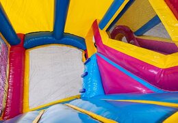 Dmuchany zamek Jumpy Happy Splash różowy z kąpielą wodną z motywem jednorożca. Tęczowy plac wodny dla dzieci zamów online w JB Dmuchance