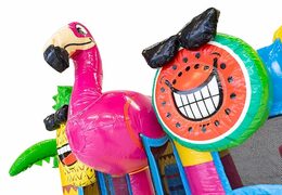 Koop mini multiplay opblaasbare springkussen met glijbaan in flamingo thema voor kinderen. Bestel opblaasbare springkussens met glijbaan online bij JB Inflatables Nederland