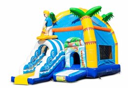 Opblaasbaar overdekt multiplay maxifun super springkussen met glijbaan kopen in thema beach strand voor kinderen. Bestel springkussens online bij JB Inflatables Nederland