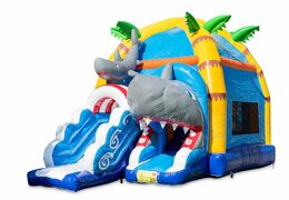 Opblaasbaar overdekt maxifun geel groen springkussen kopen in thema super haai voor kinderen. Bestel springkussens online bij JB Inflatables Nederland