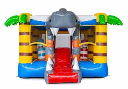 Mini multiplay opblaasbare springkussen met glijbaan in haai thema voor kinderen kopen. Bestel opblaasbare springkussens bij JB Inflatables Nederland