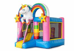 Bestel mini opblaasbare springkussen met glijbaan in unicorn thema voor kinderen. Koop opblaasbare springkussens online bij JB Inflatables Nederland