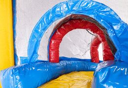 Koop mini opblaasbare multiplay springkussen in feest thema met glijbaan voor kinderen. Bestel opblaasbare springkussens online bij JB Inflatables Nederland