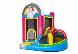 Klein overdekt opblaasbaar multiplay springkussen met glijbaan kopen in thema unicorn voor kinderen. Bestel opblaasbare springkastelen online bij JB Inflatables Nederland
