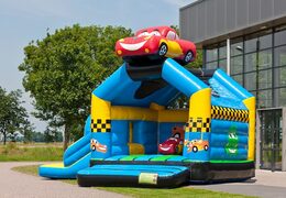 Multifun luchtkussen in thema auto met een opvallend 3D figuur op het dak kopen voor kids. Bestel luchtkussens online bij JB Inflatables Nederland
