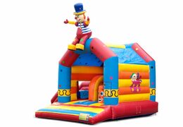 Opblaasbaar overdekt multiplay multifun springkussen met glijbaan kopen in thema clown voor kinderen. Bestel online springkussens bij JB Inflatables Nederland