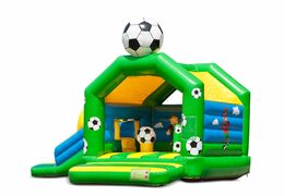 Opblaasbaar overdekt multiplay multifun springkussen met glijbaan kopen in thema voetbal voor kinderen. Bestel springkussens online bij JB Inflatables Nederland