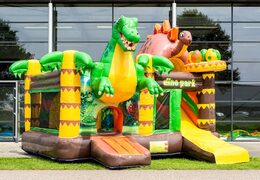 Multiplay springkasteel met slide in thema dinoworld bestellen voor kinderen. Koop opblaasbare springkastelen online bij JB Inflatables Nederland
