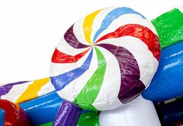 Koop mini opblaasbare multiplay springkussen in thema snoep voor kinderen. Bestel opblaasbare springkussens online bij JB Inflatables Nederland