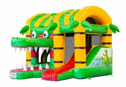 Klein overdekt opblaasbaar multiplay springkussen kopen in thema krokodil voor kinderen. Bestel opblaasbare springkussens online bij JB Inflatables Nederland