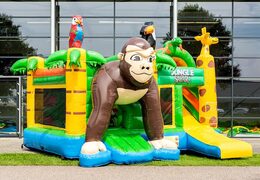 Multiplay springkasteel met slide in thema safari gorilla bestellen voor kinderen. Koop opblaasbare springkastelen online bij JB Inflatables Nederland