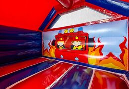 Bestel opblaasbare slide combo brandweer luchtkussen in rood en blauwe kleur voor kinderen. Opblaasbare luchtkussens met glijbaan te koop bij JB Inflatables Nederland