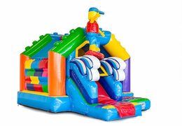 Opblaasbare slide combo luchtkussen in thema lego te koop voor kinderen. Bestel nu opblaasbare luchtkussens met glijbaan bij JB Inflatables Nederland