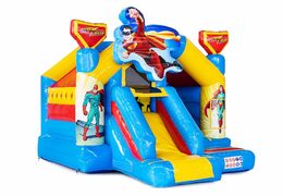 Koop opblaasbare slide combo springkasteel in thema superhelden voor kinderen. Opblaasbare springkastelen met glijbaan te koop bij JB Inflatables Nederland