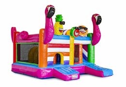 Medium opblaasbare multiplay springkasteel in flamingo thema te bestellen voor kinderen. Koop opblaasbare springkastelen online at JB Inflatables Nederland
