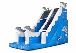 Spectaculaire opblaasbare glijbaan in thema dolfijn met 3D-objecten voor kids kopen. Bestel opblaasbare glijbanen nu online bij JB Inflatables Nederland