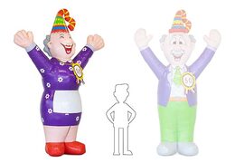 Opblaasbare Sarah juichend in paarse jurk te koop als blikvanger voor bij verjaardagen