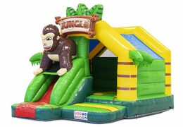 Slide combo opblaasbaar springkussen met glijbaan in jungle thema met gorilla erop bestellen