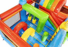 Opblaasbaar luchtkussen tropical thema met glijbanen en objecten in het kussen bestellen voor kinderen