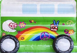 Bestel opblaasbaar springkussen standaard met dak in hippy thema groen voor kinderen