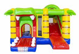 Opblaasbaar springkussen met glijbaan in krokodillen thema te koop voor kinderen