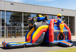 Opblaasbare multiplay super springkussen in formule 1 thema met glijbaan te koop voor kinderen