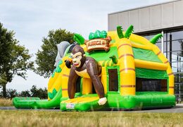 Multi super opblaasbaar springkussen met glijbaan in Jungle thema groen geel kopen voor kinderen