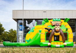 Multi super opblaasbaar springkussen met glijbaan in Jungle thema groen geel bestellen voor kinderen
