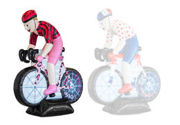 Sarah opblaasbare pop op wielrenfiets met roze kleding aan kopen