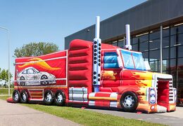 Springkussen met vrachtwagen thema in rode kleur