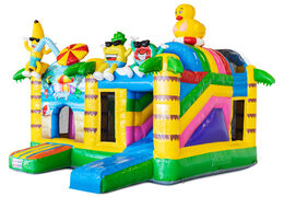 Opblaasbaar springkussen met glijbaan in summer party thema te koop voor kinderen