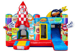 Multiplay springkussen comic thema met raket en stripfiguren