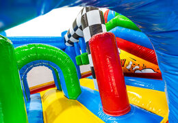 Groen en blauwe bogen en rode pilaren in multiplay springkussen Comic