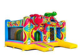 Zijkant van multiplay Ibiza roze groen salamanders