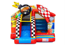 stripfiguren thema op slidecombo glijden en springen op springkussen