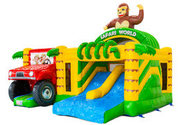 Multiplay Dubbelslide springkussen met twee glijbanen in safari gorilla thema