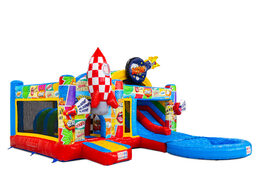 Zijkant Multiplay Dubbelslide met zwembad in comic thema