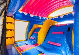 Klimwand van Multiplay dubbelslide beach thema blauw geel roze